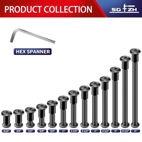 1/4-20 x 2 Inch 20Pcs Flat Head Hex Socket Cap Screws Bolts Barrel Nuts Kit, 304 Stainless Steel 18-8, Full Thread, Black Oxide by SG TZH (with Hex Spanner) - color: Black, size: 1/4-20 x 2"