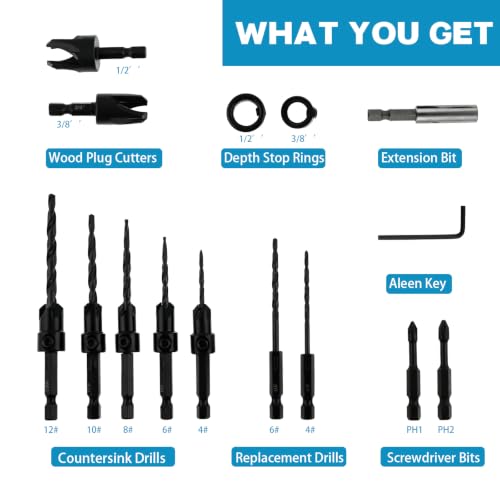 15-Piece Countersink Drill Bit Set for Woodworking