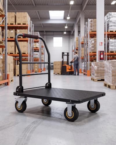 1800LBS Heavy Duty Platform Truck Cart, 36"X24" Foldable Utility Push Cart with 6" Swivel Brake Wheels, Steel Flatbed Moving Dolly for Warehouse, Garage, Groceries & Workshop,Black - color: Black