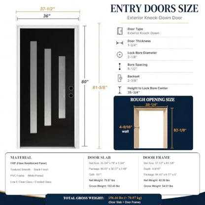 36 x 80 Front Door, Upgraded Fiber-Reinforced Panel, Left Hand Inswing - size: Inswing Left