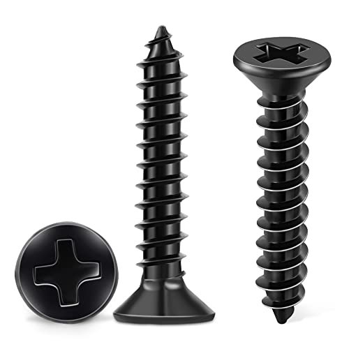 100 PCS #4 X 3/4 Inch Black Oxide Coated Flat Head Phillips Wood Screw, Stainless Steel 18-8 (A2) Fully Threaded 4 X 3/4'' Screws by TPOHH - size: #4 X 3/4 inch