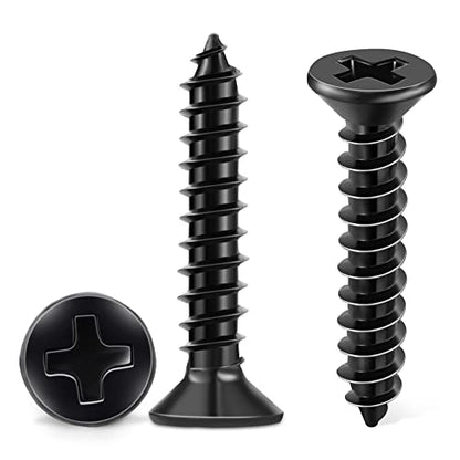 100 PCS #6 X 1-1/4 inch Black Oxide Coated Flat Head Phillips Wood Screws, Stainless Steel 18-8 (A2) Fully Threaded 6 X 1.26 Length Multipurpose Screw by TPOHH - size: #6 X 1-1/4 inch