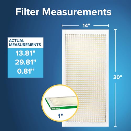 Filtrete 14x30x1 AC Furnace Air Filter, MERV 8, MPR 700, Tough on Pollen, Easy on Airflow, 3-Month Pleated 1-Inch Electrostatic Air Cleaning Filter, 4-Pack (Actual Size 13.813 x 13.813 x 0.8125 in ) - size: 14x30x1