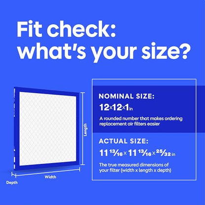 Filtrete 12x12x1 Air Filter, MERV 13 MPR 1900, Allergens, Bacteria, Viruses & Air Pollutants, 3-Month AC/Furnace Filters, Cleaner Air Reliable Airflow, 2 HVAC Filters(Act Size 11.81x11.81x0.78 in) - size: 12x12x1