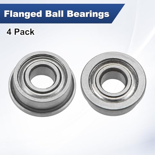M METERXITY 4-Pack F683ZZ Flanged Ball Bearing, 3 x 7 x 3mm Double Metal Shielded Chrome Steel (GCr15) Flange Rip Bearings for Wheelbarrow/Printer/Fax Machines/Power Tools - size: 3mm x 7mm x 3.5mm