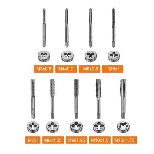 HARFINGTON 20pcs Metric Tap and Die Set M3-M12 Rethreading Tapping Tool Kit Screw Thread Taps Dies Wrench Handle Stock Holder with Storage Case for Male & Female Threading