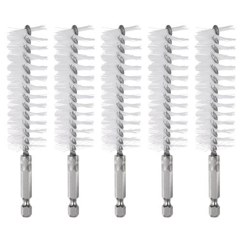 HARFINGTON 5Pcs Nylon Bore Brush 25mm Dia Cleaning Twisted Wire Brush Tube Pipe Cleaner with Handle 1/4 Inch Hex Shank for Tubes, Ports, Bearings - size: 25mm