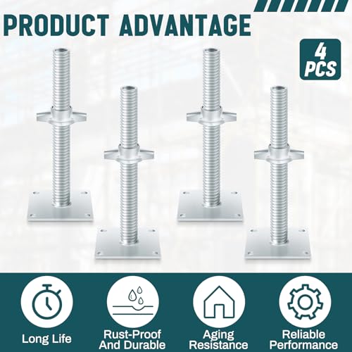 Zonon 4 Pack 12inch Adjustable Leveling Jacks Scaffolding Hollow Screw Jacks with Base Plate for Baker Style Scaffolding Baker Scaffold - size: 12 Inch