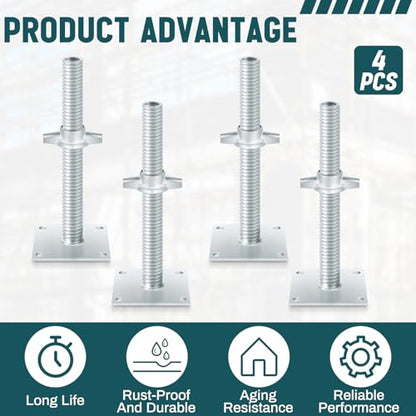 Zonon 4 Pack 12inch Adjustable Leveling Jacks Scaffolding Hollow Screw Jacks with Base Plate for Baker Style Scaffolding Baker Scaffold - size: 12 Inch