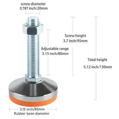 Heavy Duty Stainless Steel Leveling Feet,3200 lb Capacity,M20 Thread,4 Pack - size: D80xM20xH100,4 Pack