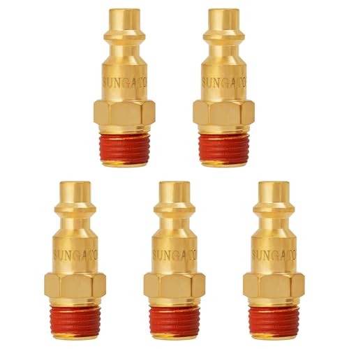 SUNGATOR Brass 1/4 Inch Male Air Plug, 5-Pack NPT Industrial Hose Fittings - size: 1/4'' Male, style: 5 Pack