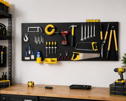 WallPeg Pegboard Kit - 4 Each 24"x16" Peg Board Panels - Made in USA - Mounted Size is 64" x 24" Pegboards Wall Organizer for Walls Home, Garage Tool Storage, Office Organization, Kitchen, Craft Room