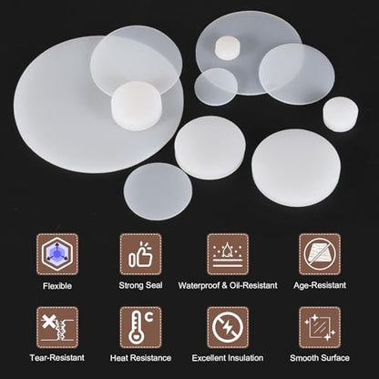 PATIKIL Solid Round Silicone Rubber Sheet, 10 Pcs 35mm OD x 4mm Thick Round Silicone Sealing Gasket Pads Bumper Pads for Home Craft Industrial Anti Vibration Slip Gasket, Translucent - size: 35mm x 4mm