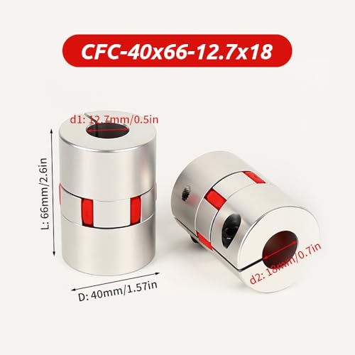 12.7mm to 18mm Plum Flexible Shaft Coupling, Diameter 40mm Length 66mm Aluminium Motor Connector Flexible Spider Coupler for 3D Printer CNC Machine Servo Stepped Motor - size: CFC-40x66-12.7x18