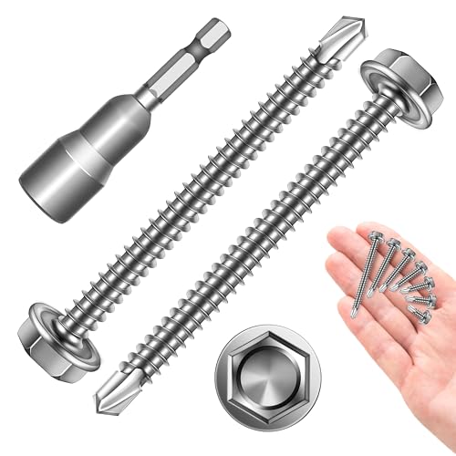 Sheet Metal Screws 50Pcs #8 x 2 Self Tapping Screws for Metal, 410 Stainless Steel Hex Head Self Drilling Screws for Metal Plastic Wood, High-Strength Quick Self-Tapping Screws by Marysino - color: Silver (#8), size: 2"