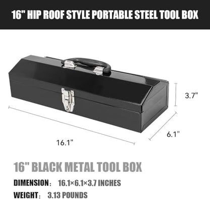 2Pack Portable Tool Box, Metal Tool Box, 4 Non-Slip Foot Pads, Ideal for Trailer, Mechanic, DIY-ers, Car Toolbox, Workshops, Garages, Repair Shops,Black - size: 2P-16.7in-Black
