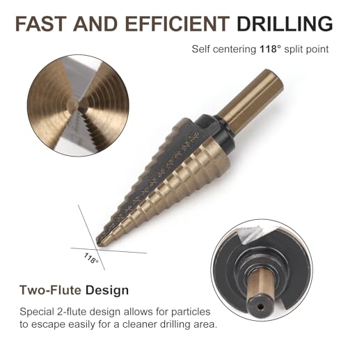 5 Pcs Step Drill Bit & 5 Pcs Countersink Drill Bit Set, Titanium High Speed Steel Step Drill Bit, 50 Sizes of Step Bits for Metal, HSS Step Bit with Aluminum Case for DIY, Multiple Hole Stepped Up Bit - style: 11PCS Step Drill Bits Set
