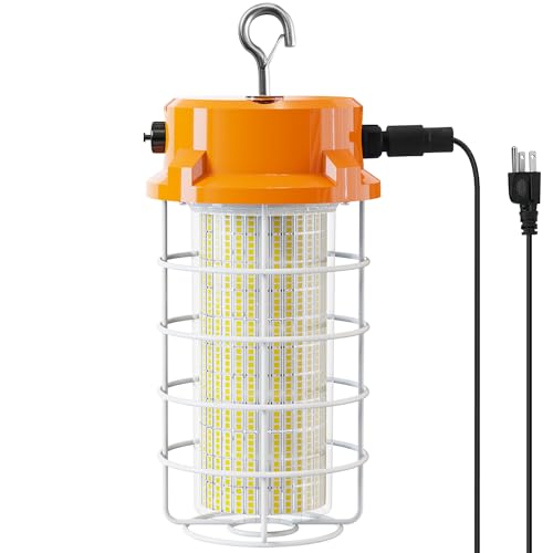 150W LED Temporary Work Light 22500lm 5000K Construction Lighting Temp Light High Bay Fixture, Hanging Temporary Work Lights with Stainless Steel Safety Guard Sturdy Hook for Mine Workshop Jobsite - style: 150W