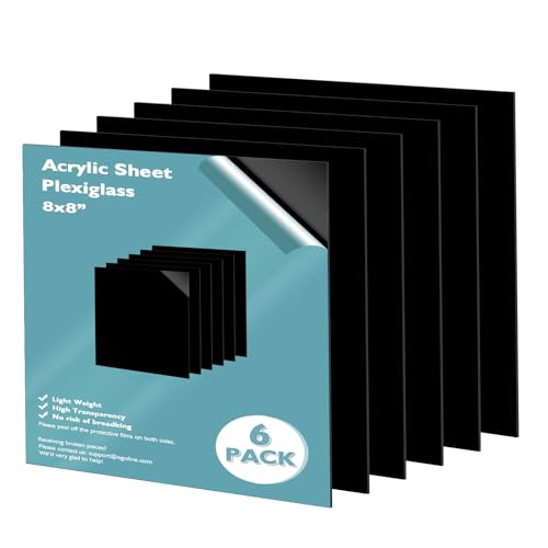 Egofine 8" x 8" Black Plexiglass Sheets 6 Pack 0.04 Inch Cast Acrylic Sheet Thick for DIY Craft Projects, Painting, Photography, Sign, Display Stand, Home Decor, Easy to Cut - color: Black, size: 8x8"