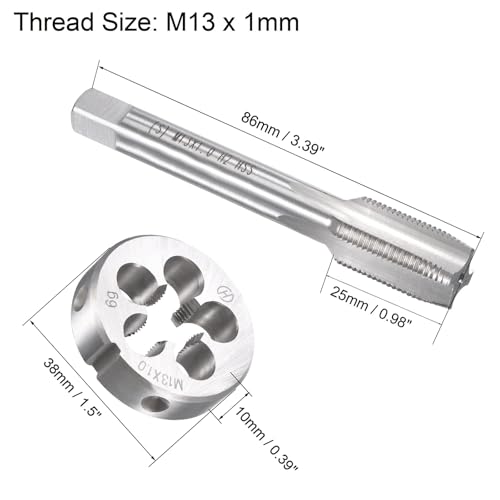 M13x1mm Metric Tap and Die Set,Machine Thread Screw Tap with Round Threading Die,Tap & Die Kit for Nut Screw Bolt Thread Repair - size: M13x1mm