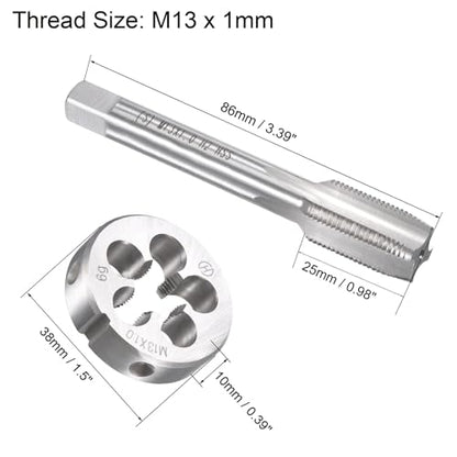 M13x1mm Metric Tap and Die Set,Machine Thread Screw Tap with Round Threading Die,Tap & Die Kit for Nut Screw Bolt Thread Repair - size: M13x1mm
