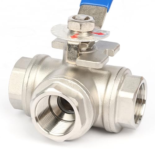 U.S. Solid 3/4" 3 Way Ball Valve - 304 Stainless Steel NPT Female Threaded Manual Ball Valve, L Mounting Pad - size: 3/4 inch, style: L Mounting Pad