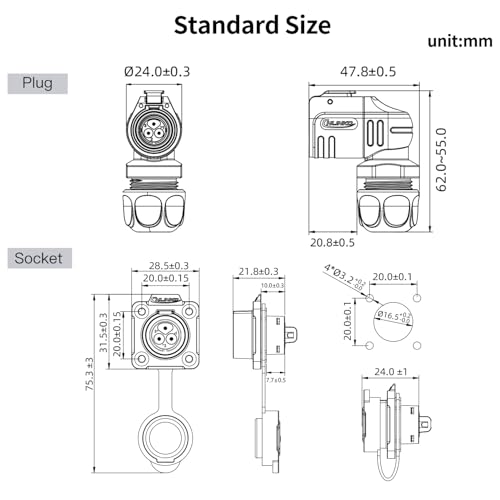 CNLINKO LP-16 3 Pin Right Angle IP68 Waterproof Connector Screw Assembly - style: Four-Hole Socket