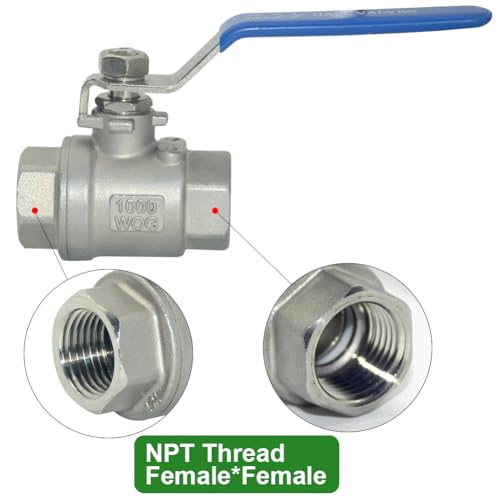 304 Stainless Steel Ball Valve 3/4 Inch Female NPT Standard Full Port for Water Oil Gas Vinyl Handle WOG1000 - size: 3/4 Inch, style: Pack of 1