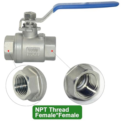 304 Stainless Steel Ball Valve 3/4 Inch Female NPT Standard Full Port for Water Oil Gas Vinyl Handle WOG1000 - size: 3/4 Inch, style: Pack of 1