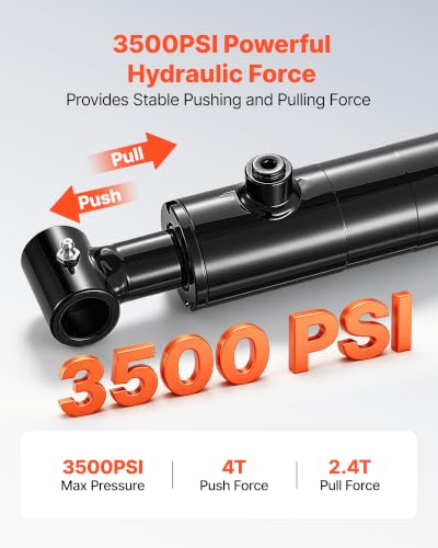 VEVOR Double Acting Hydraulic Cylinder, 2" Bore x 16" Stroke, Max 3500PSI Hydraulic Cylinder, Heavy-Duty Welded Cross Tube Cylinders with 1" Pin Hole & SAE #6 Port for Agricultural Machinery, Tractors - size: 2x16