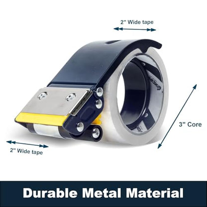 MDJ by Excell Heavy-Duty Metal 2 Inch Packaging Tape Dispenser with Safety Blade Cover, Anti-Backflow Design, for Commercial Packaging, Shipping, Moving, Carton and Box Sealing