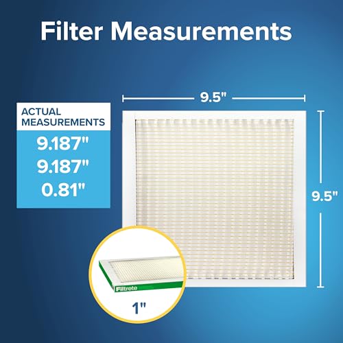 Filtrete 9.5x9.5x1 AC Furnace Air Filter, MERV 8, MPR 700, Tough on Pollen, Easy on Airflow, 3-Month Pleated 1-Inch Electrostatic Air Cleaning Filter, 4-Pack (Actual Size 9.187 x 9.187 x 0.81 in) - size: 9.5x9.5x1