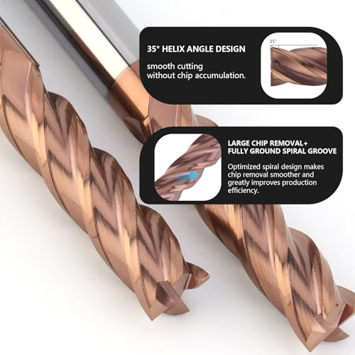 3/32" Carbide Square End Mills Set 4 Flute HRC55 TISIN Coating 3PCS - size: 3/32 in