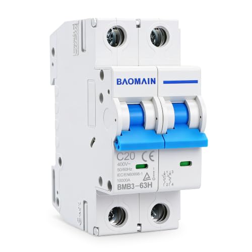 BAOMAIN 2P 20A C-Type MCB,TUV Certified 400VAC 10Kv for AC Home Circuits