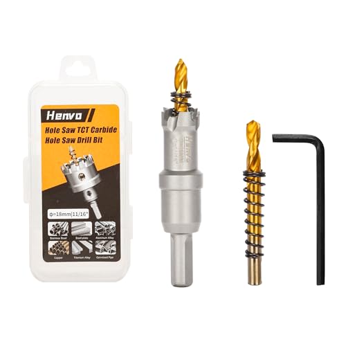 Hole Saw 11/16" (18mm) Heavy Duty Carbide with 2 Pilot Drill Bits - Metal Hole Cutter Cuts Stainless Steel, Iron, Copper, Brass, Plastic - size: 18mm|11/16"