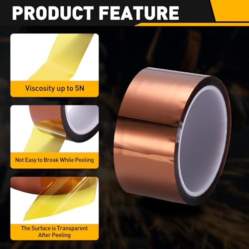 uxcell Heat Tape, 50mm x 33m (108ft) Polyimide Heat Transfer Sublimation Tape No Residue High-Temperature Resistant Tapes for Heat Press Soldering Circuit Board, Brown - size: 50mm x 33m (108ft)