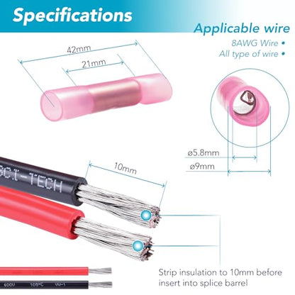 10 Pack 8 AWG Heat Shrink Butt Connectors - Waterproof Electrical Wire Terminals, Marine & Automotive Crimp Connectors, Insulated Splice Kit with Adhesive Lining