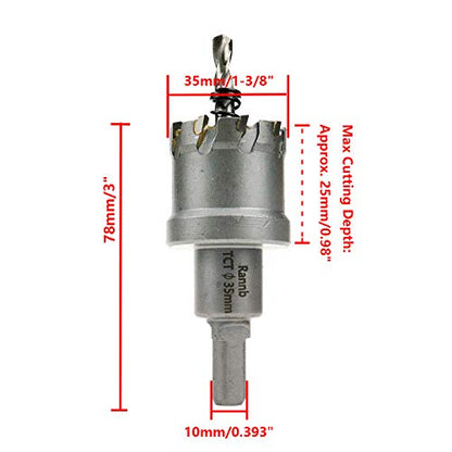 Carbide Hole Saw 1-3/8"/35mm Cutting Dia Hole Cutter for Cutting Stainless Steel Iron - size: 1-3/8"/35mm