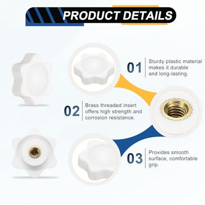 HARFINGTON Star Knob M4 Female Thread 25mm Head Brass Insert White 3pcs - color: White, size: M4 x 25mm