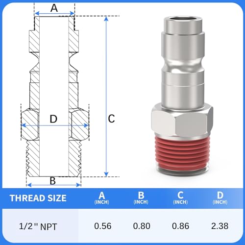 ChillWaves Automotive T-Style Air Plug, 1/2" NPT Male Pneumatic Plugs, Air Compressor Accessories Fittings(10-PACK) - size: 1/2" MNPT(1/2" Body)