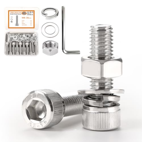 20 Sets Metric M8 Hex Socket Head Cap Screws Bolts Kit, M8-30mm Screw - size: M8 - 30mm