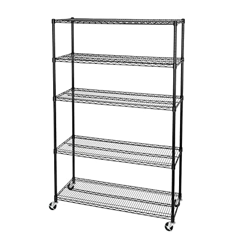 UltraDurable 5-Tier NSF Steel Wire Shelving, 48"W x 18"D x 75"H, Black - color: Black, size: 5-Tier Shelving, 48" W x 18" D