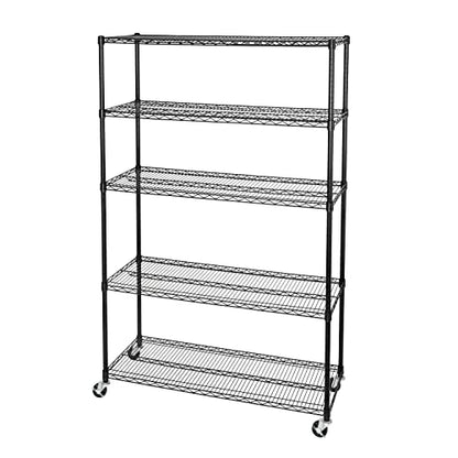 UltraDurable 5-Tier NSF Steel Wire Shelving, 48"W x 18"D x 75"H, Black - color: Black, size: 5-Tier Shelving, 48" W x 18" D
