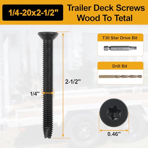 1/4-20 x 2-1/2 300Pcs Flat Head Thread Cutting Self Drilling Deck Screws - size: 1/4-20 x 2-1/2"
