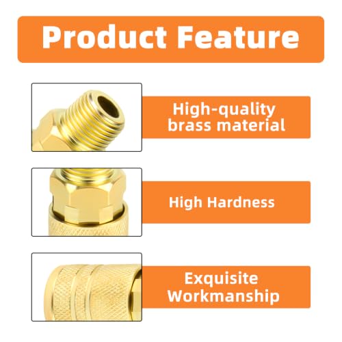 GASHER 12PCS 3/8"MNPT Brass Industrial Coupler,1/4 Flow Quick Connect Air Coupler - size: 3/8" NPT Male Threads