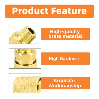 GASHER 12PCS 3/8"MNPT Brass Industrial Coupler,1/4 Flow Quick Connect Air Coupler - size: 3/8" NPT Male Threads