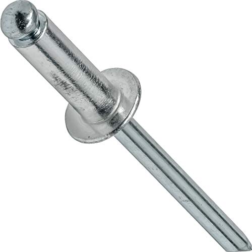 Fastenere Pop Rivets 3/16" x 1/2" (100 pcs) Aluminum Body Steel Mandrel, Heavy Duty, Open End, Low Carbon, Dome Head Blind Rivets, Corrosion Resistant & High Shear Strength, 6-8 Gap .376" - .500" - size: 3/16" x 1/2" (6-8) (100 Pack)