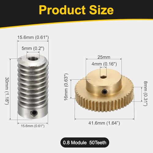 uxcell Worm Gear Set 50T 1:50 Reduction Rate1045 Steel Rod 5mm Bore - size: Gear-4mm, Rod-5mm Bore, style: 0.8M-50T