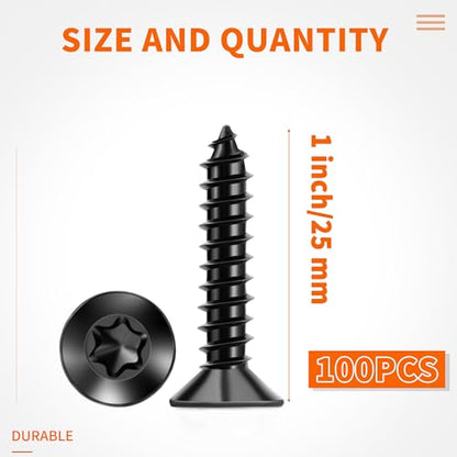 100 PCS #8 X 1 Inch Black Coated Flat Head Torx/Star Wood Screws, Stainless Steel 18-8 (A2) Fully Threaded No.8 X 1'' Screw by TPOHH - size: #8 X 1 inch