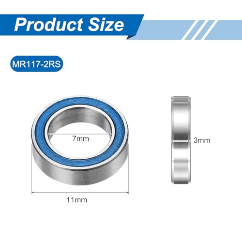 uxcell 10 Pcs MR117-2RS Micro Bearings, 7x11x3mm Chrome Steel, ABEC7 - size: MR117-2RS